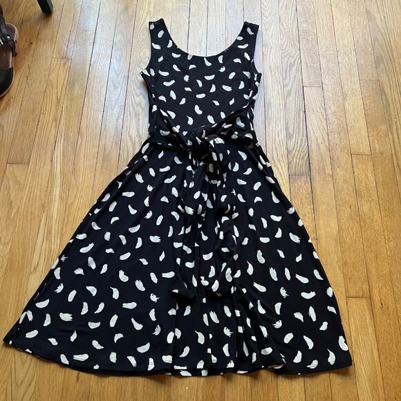 Boden Size 8R Black & White Brushstrokes Sleeveless Tie Waist Ballet Midi Dress - Picture 13 of 16